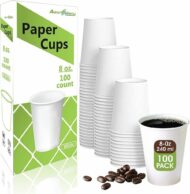 100 X 8oz Paper Cups, 270ml White Disposable Cups, Eco Friendly Paper Cups For Hot and Cold Drinks, Premium Disposable Coffee Cups for Your Home, Office, Café, Work, Parties or Outdoors