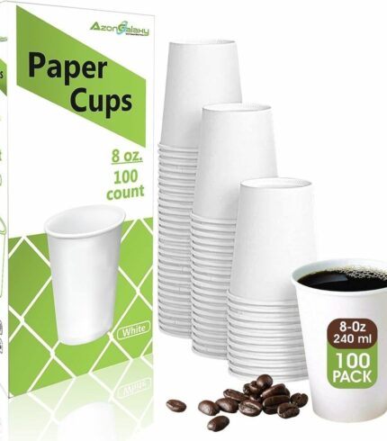 100 X 8oz Paper Cups, 270ml White Disposable Cups, Eco Friendly Paper Cups For Hot and Cold Drinks, Premium Disposable Coffee Cups for Your Home, Office, Café, Work, Parties or Outdoors