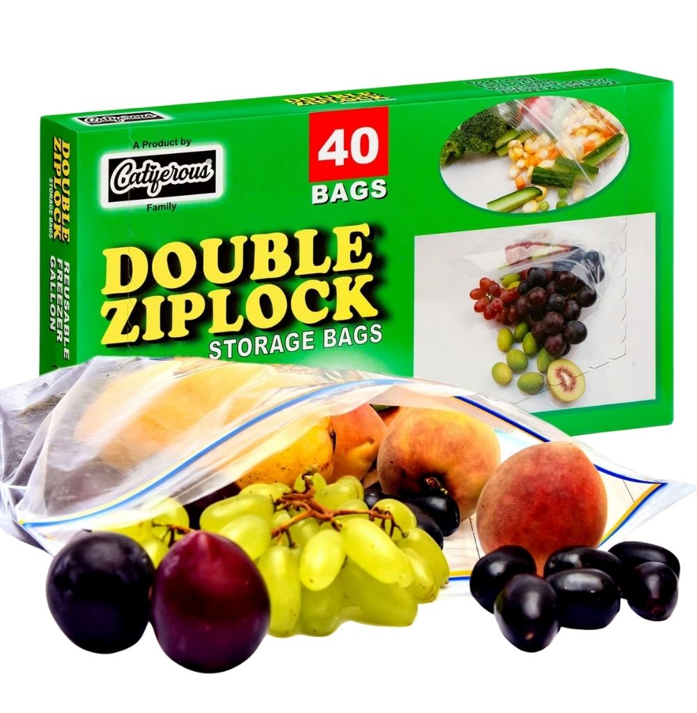 Catiferous 40 Pcs Zip Lock Bags Large Reusable Freezer Bags, 1-Gallon (4.55L) Ziplock Bags Food, Leakproof BPA Free Large Food Bags Zip Seal, Airtight Heavy Duty Plastic Ziplock Bags Food