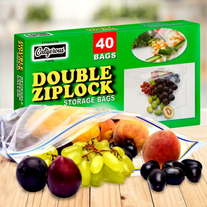 Catiferous 40 Pcs Zip Lock Bags Large Reusable Freezer Bags, 1-Gallon (4.55L) Ziplock Bags Food, Leakproof BPA Free Large Food Bags Zip Seal, Airtight Heavy Duty Plastic Ziplock Bags Food
