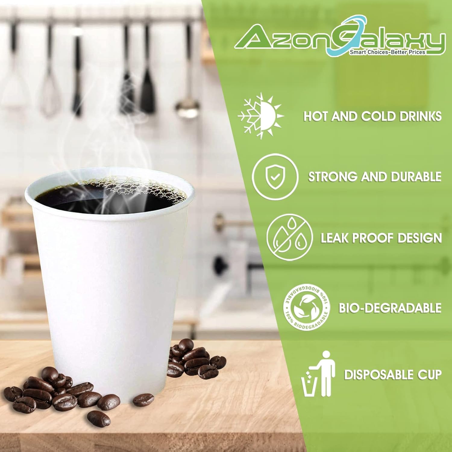 100 X 8oz Paper Cups, 270ml White Disposable Cups, Eco Friendly Paper Cups For Hot and Cold Drinks, Premium Disposable Coffee Cups for Your Home, Office, Café, Work, Parties or Outdoors