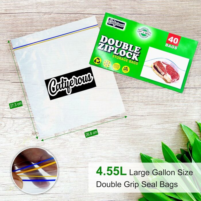 Catiferous 40 Pcs Zip Lock Bags Large Reusable Freezer Bags, 1-Gallon (4.55L) Ziplock Bags Food, Leakproof BPA Free Large Food Bags Zip Seal, Airtight Heavy Duty Plastic Ziplock Bags Food