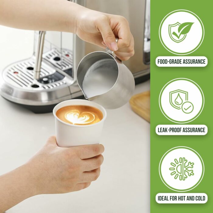 100 X 12oz Paper Cups, 350ml White Disposable Cups, Eco Friendly Paper Cups For Hot and Cold Drinks, Premium Disposable Coffee Cups for Your Home, Office, Café, Work, Parties or Outdoors