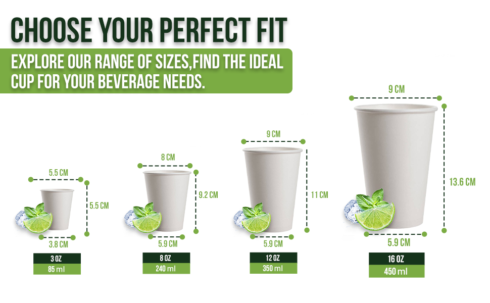 100 X 12oz Paper Cups, 350ml White Disposable Cups, Eco Friendly Paper Cups For Hot and Cold Drinks, Premium Disposable Coffee Cups for Your Home, Office, Café, Work, Parties or Outdoors