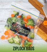 A bag of broccoli and carrots next to a knife