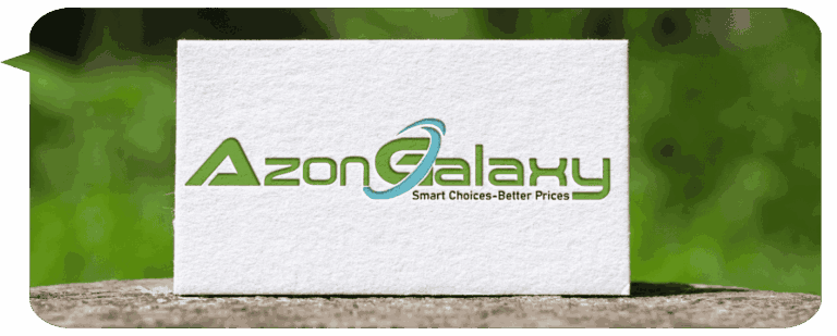 A white box with a green Azon Galaxy logo on it